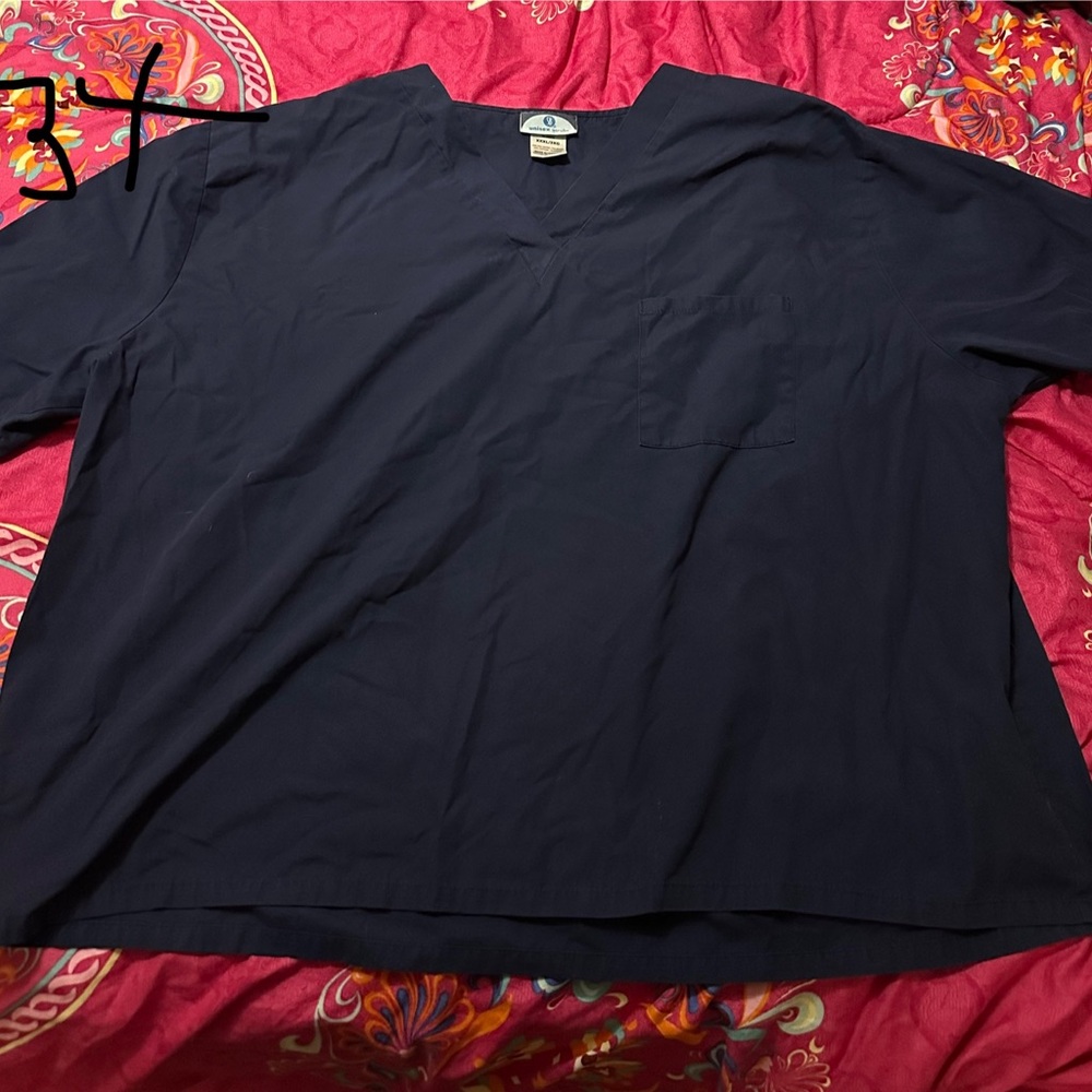 3XL Navy Blue Scrub Top